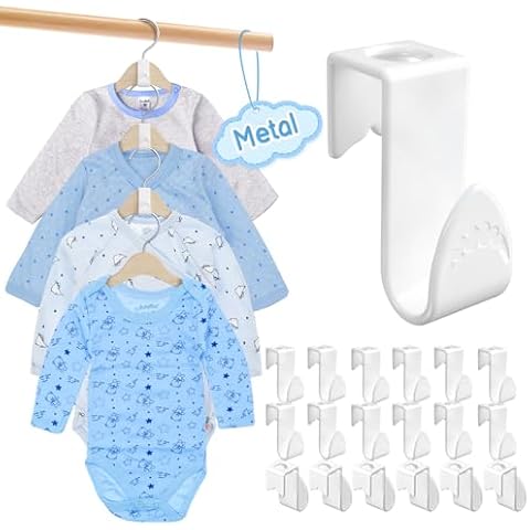 4our Kiddies Baby Hangers Space Saving(18 Pcs), Heavy Duty Metal Kids Closet Clothes Organizer for Nursery, Connector Hooks for Girl Boy Toddler Child Clothes, Fit Most Hangers Cover