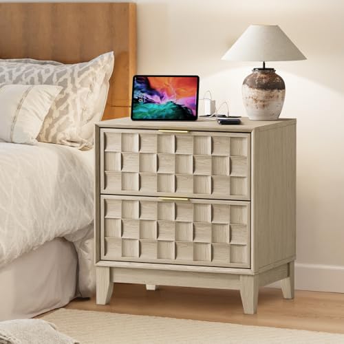 COLAMY Nightstand with Charging Station, 22" Modern Bed Side Table