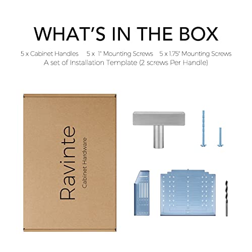 Ravinte 30 Pack Cabinet Knobs Brushed Nickel Cabinet Pulls 2 Inch Silver Cabinet Handles Single Hole Square T Knobs For Kitchen Cabinet Handles Satin Nickel Drawer Knobs Handles With Mounting Template #TOP7