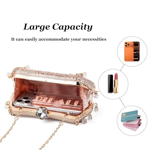 Image of Women Sparkly Rhinestone Clutch with Chains, Glitter Evening Handbag Purse Shoulder Bag for Wedding Party Prom