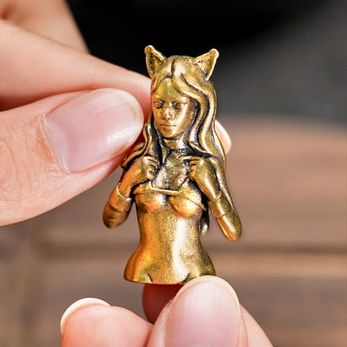 Estatua vintage de niña con orejas de gato en latón miniatura 4