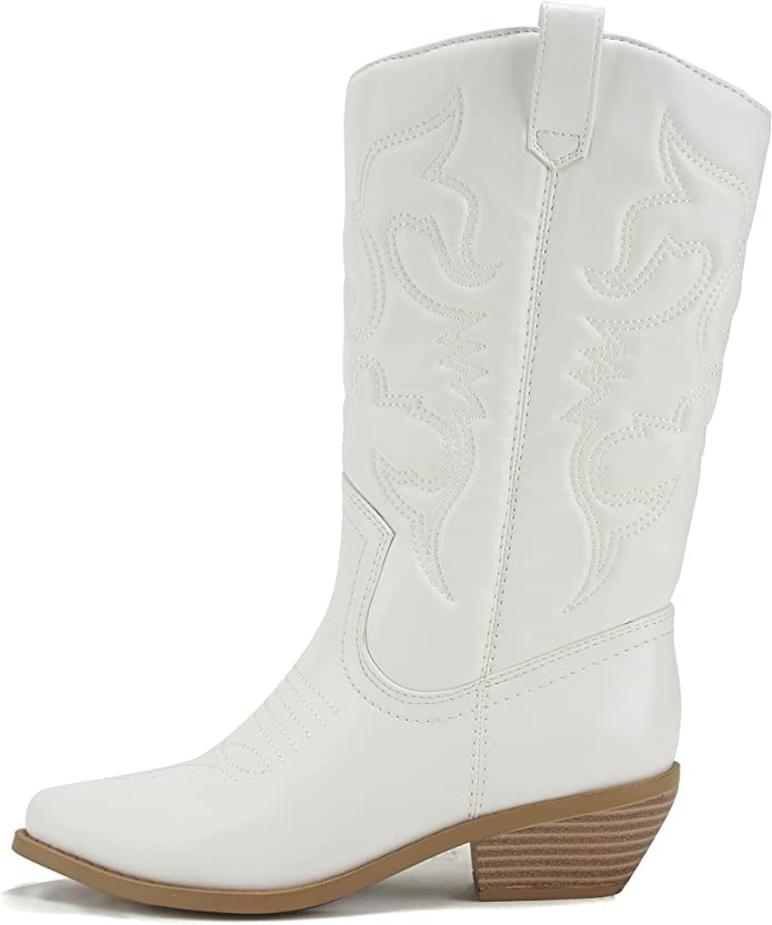 Soda RENO ~ Women Western Cowboy Stitched Pointe Toe Low Heel Ankle Mid Shaft Fashion Boots2