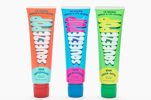 Squeeze Pop | Sour Watermelon, Blue Raspberry and Green Apple | Sour Liquid Candy | Brought To You By Iconic Candy | 4oz Tube 12 Pack