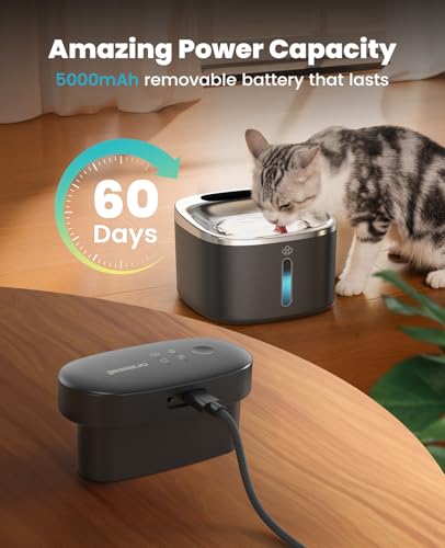 Image of oneisall Cat Water Fountain, 3.5L /118oz Battery Operated Pet Fountain Stainless Steel, Automatic Water Fountains for Cats Indoor, Rechargeable (Hale 3.5L Black Color)