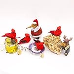 Berfutall Cardinal Clip On Christmas Tree Ornament Decorations Red Feathers Set of 12 Pieces Each is 28 LonA