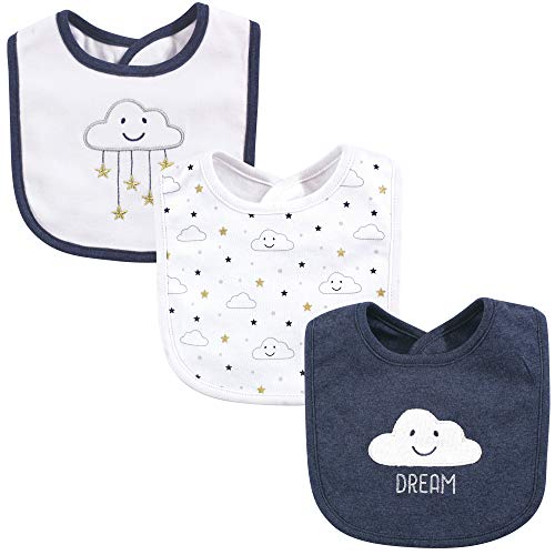 Image of Hudson Baby Unisex Baby Cotton Bibs, Navy Cloud, One Size