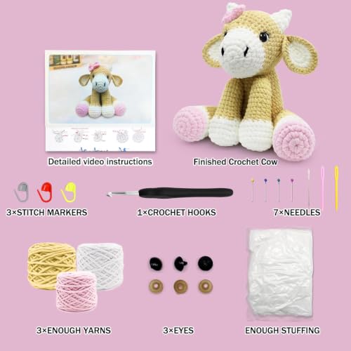 Image of CODGP Crochet Kit for Beginners,11.8-Inch Cow Crochet Kit for Adults