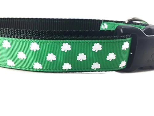 Spring Dog Collar, Caninedesign, Valentine, St Patricks Day, Easter, 1 inch Wide, Adjustable, Nylon, Medium and Large (Shamrocks, Large 15-22')