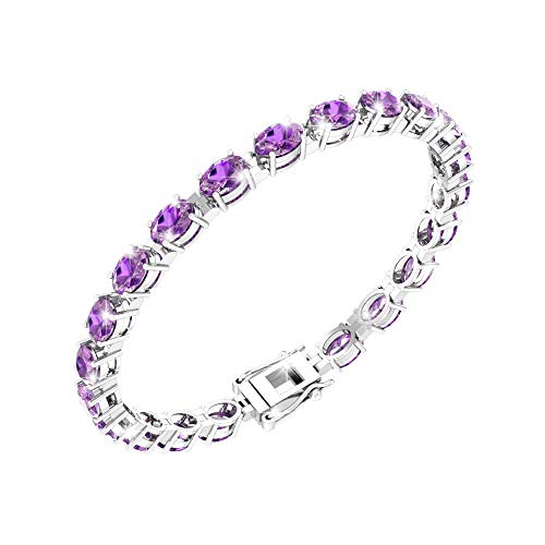 Belinda Jewelz Amethyst Tennis Bracelet Gift For Women Classic Jewellery 925 Sterling Silver Oval Gemstone Accent Sparkly Elegant Timeless Fine Luxury Jewelry Accessories, 8.5 Carat, 7 Inch For Girl #TOP16