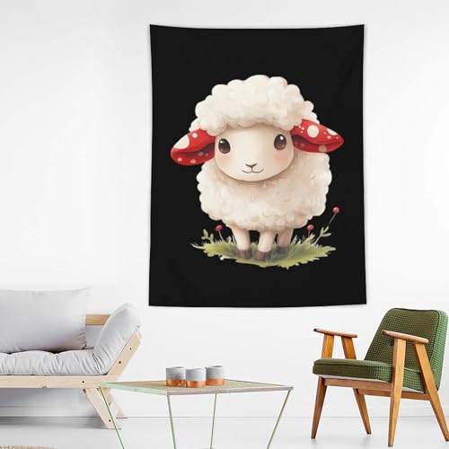 Tapiz de oveja vertical con diseño alegre de hongo rojo para salón 3