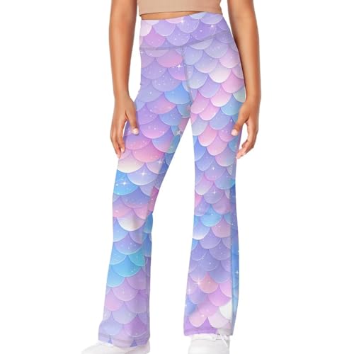 Mermaid Scales Leggings for Girls Stretch High Waist Tummy Control Workout Dance Bootcut Yoga Pants 7-10 Years4