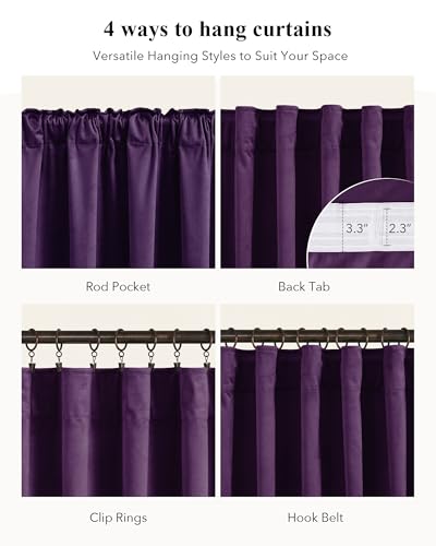 Image of Purple Orchid Velvet Curtains Back Tab, W52 x L84 inches, 2 Panels | Room Darkening, Back Tab Decoration, Thermal Window Drapes, Privacy & UV Protection for Bedroom, Nursery, Daughter' Room