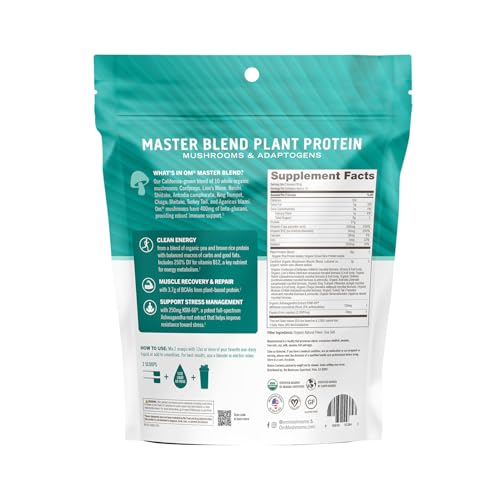 OM Mushroom Superfood Master Blend Mushroom Plant-Based Protein, 17.07 oz, 16 Servings Unsweetened Original - Image 3