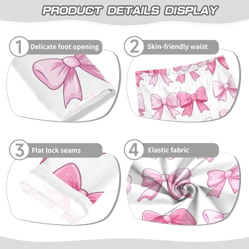 Cute Pink Bows Cartoon White Girls Leggings Kids Yoga Pants Dance Active Tights 4T3