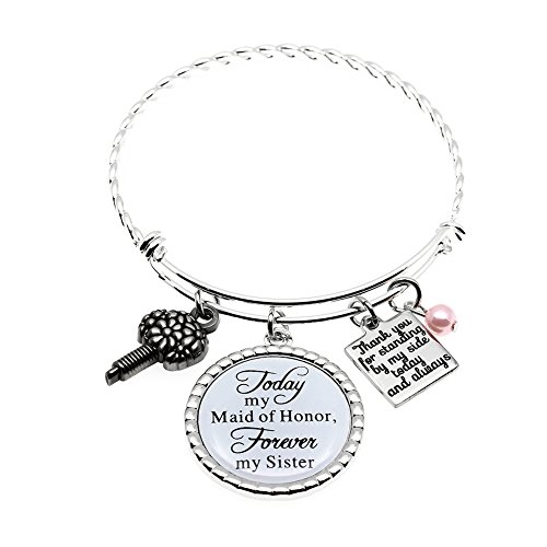 Maid of Honor Gift, Bridesmaid Gift Always my Sister Bangle, Today My Maid of Honor/Marton of Honor Forever My Sister Gift Wedding Adjustable Bracelet