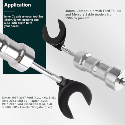 Amerbm Inner CV Joint Removal Tool Kit, 10 Pounds Heavy Duty Slide Hammer Front Wheel Drive Axle Half Shaft Removal Puller Tool Set, 63mm 48mm CV Joint Fork Adapter Attachments - Thumbnail 3
