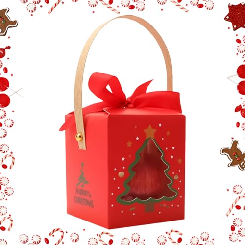Evnbhgyu クリスマス クッキー ボックス - グッズコンテナ窓付きハンドル付き | クリスマススナックボックス - ハンドクラフト パーティー ファボール ストッキング スタッファー 家族の集い オフィス 教師 学生 イベントプランナー 用