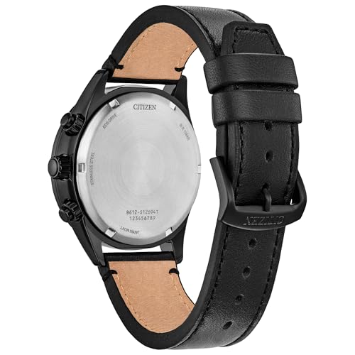 Image of Citizen Men's Eco-Drive Weekender Sport Casual, Black Stainless Steel Watch, Black Leather Strap, Chronograph (Model: CA0775-01E)