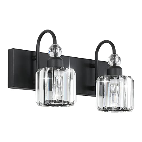 Ralbay Modern Vanity Lights - 2-Light Black Crystal Bathroom Wall