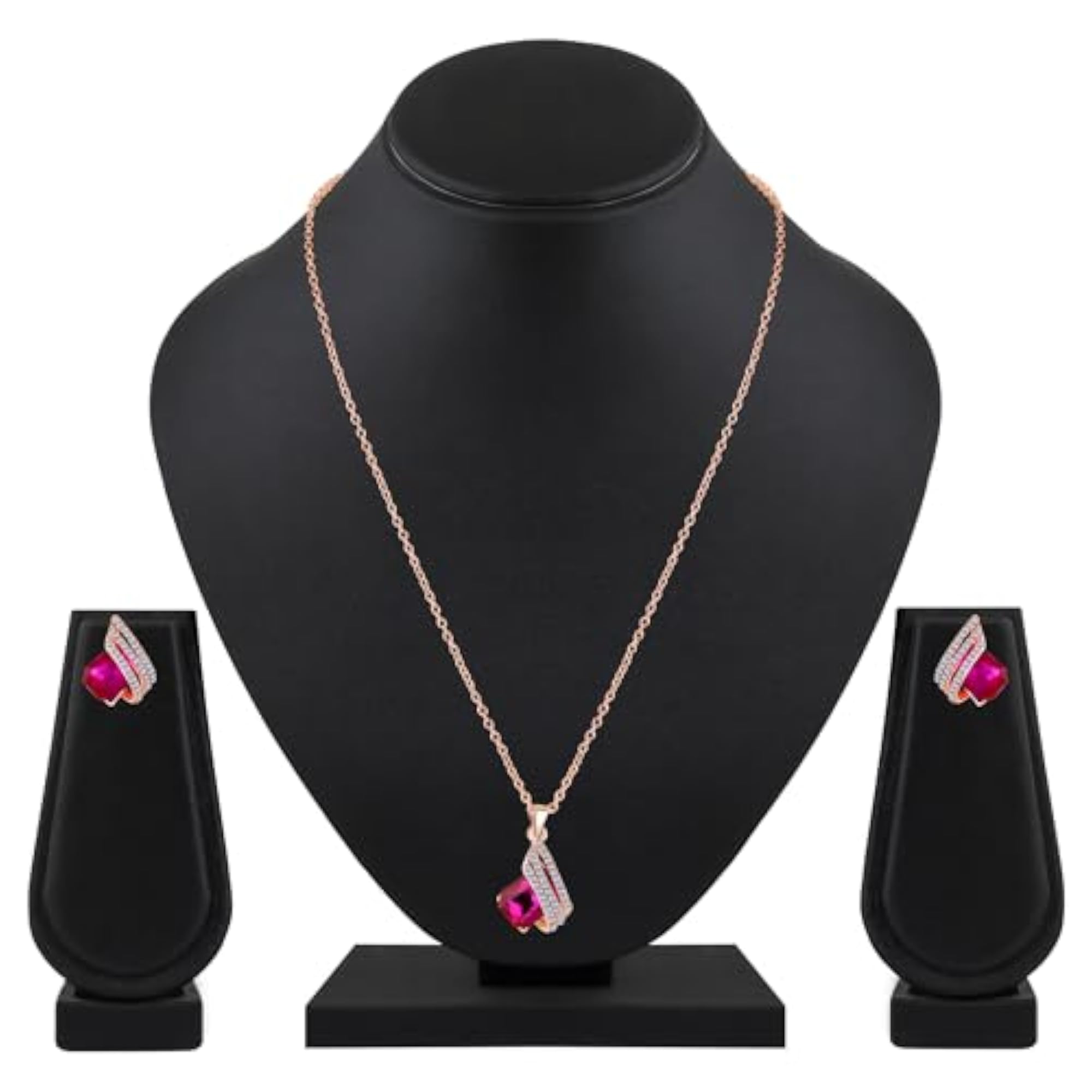 Pink Crystal Angel Wings Pendant Set