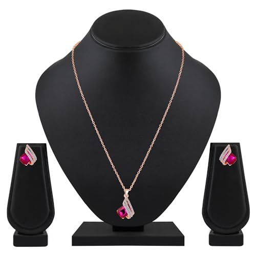 Pink Crystal Angel Wings Pendant Set