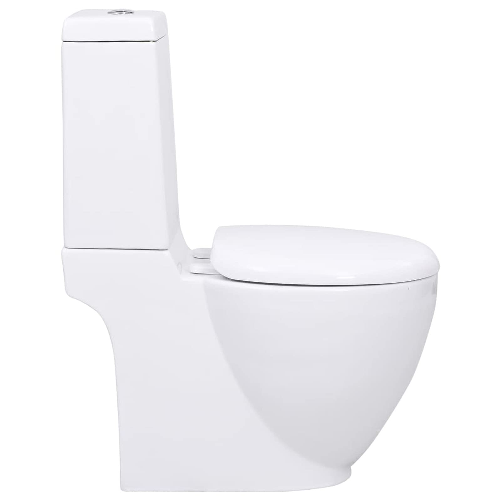 Tidyard Inodoro de cerámica para inodoro de pie, inodoro de pie, inodoro de pie, inodoro de cerámica, para esquina en el baño, mecanismo de cierre suave, redondo, salida vertical blanco