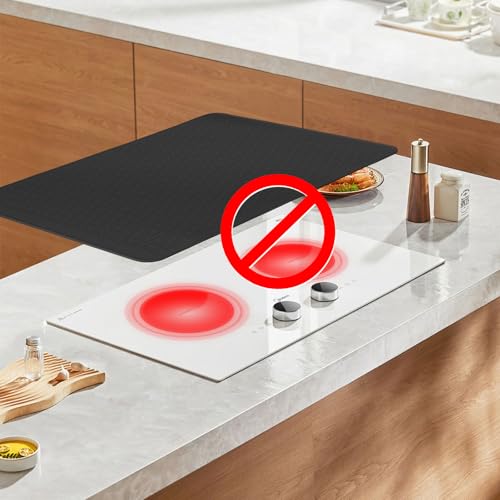 Image of Stove Top Cover for Electric Stove - Food Grade Ceramic Stove top Cover, Silicone XXL Dish Drying Mat, Glass Cooktop Covers, Flat RV Range top Mats (Black Thickened,28x20)