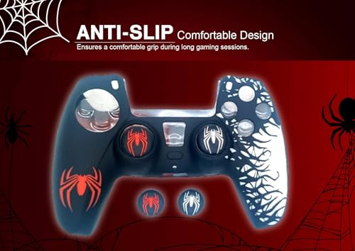 Image of TMG PS5 Controller Skin Spider-Man Theme Silicone Pecial Edition Protective Skin Case Cover for PS5 Controller with 2 Thumb Grip Caps (Red-White)