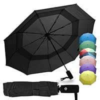ZENO Travel Umbrella Compact - Small Umbrella for Backpack & Purse, Portable Automatic Umbrellas for Rain, Windproof, Reinforced Fiberglass Ribs, Water-Repellent Teflon, Black