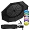 ZENO Travel Umbrella Compact - Small Umbrella for Backpack & Purse, Portable Automatic Umbrellas for Rain, Windproof, Reinforced Fiberglass Ribs, Water-Repellent Teflon, Black