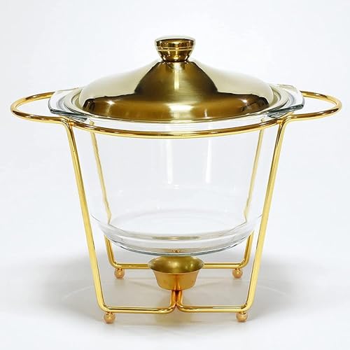 OGMOYT Chafing Dish, 4 L Pan Chafer, Stainless Steel Chaf Dish Set with Glass Food Pan, Fuel Holders, for Buffet, Wedding,Catering Events,Gold