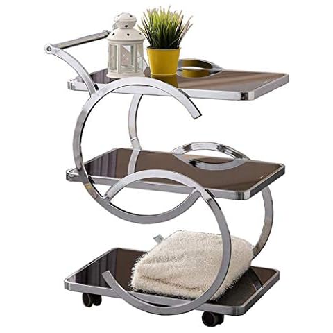 Rolling Bar Cart - Locking Castor Wheels - Slive Finish With Black/white Tempered Glass For Kitchen Bar Living Room Party Cover