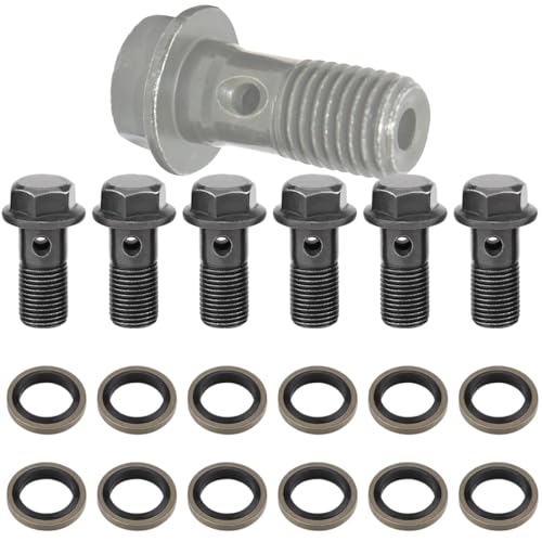 M10x1.0 Banjo Bolt 6PCS，22MM Long Single Banjo Bolt Brake Fitting Adapter with 12PCS Copper Washers，Brake Fitting Adapter Bolt，Brake Hydraulic Hose to Caliper Bolt for Brake Caliper Master Cylinder by HuGuWdy - Used condition - US$6.29
