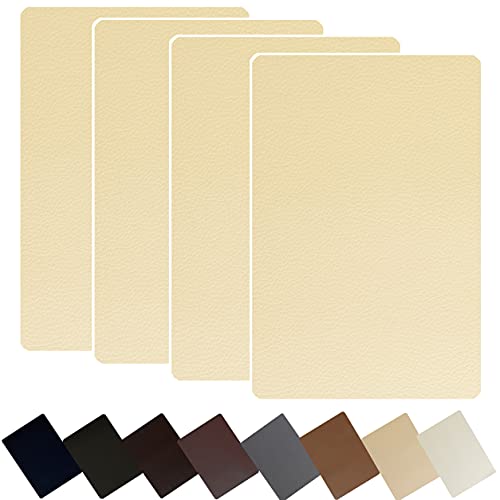 Leather Repair Patch Kit Tape for Couches 8X12.8inch 4pcs Self-Adhesive for Furniture Sofa Patches Vinyl Car Seats Couch Chairs Shoes Down Jackets First Aid Fix Tear (Beige Yellow, 8X12.8inch)
