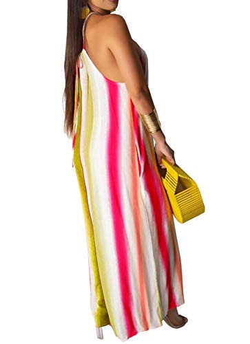 Bestgirl Women's Casual Loose Plus Size Jumpsuits Stripe Print Spaghetti Strap Wide Leg Pants With Pockets Medium Multicolored-5 #TOP1