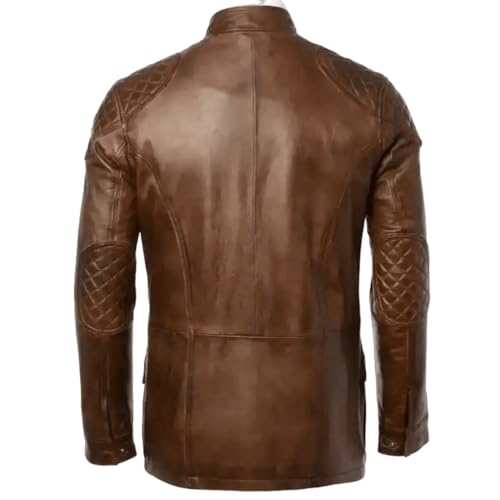 Men's Brown Real Leather Motorcycle Jacket 3/4 Long Lenght Perfect Biker Coat Vintage Multi Pockets Winter Outerwear2