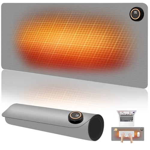Heated Desk Pad,Heated Mouse Pad 5 Heating Levels & 3 Hours Auto Shut-Off Waterproof PU,Heated Desk Mat &ndash; 31.5 x 13 inch for Office,Gaming,Foot Warmer(Grey)