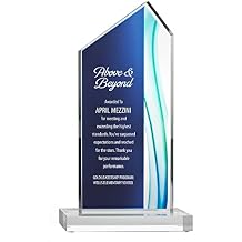 Baudville Engraved Trophy - Blue Acrylic - Rectangular Shaped - Colored Streak Accents - Personalized Engraving - Award for Employees