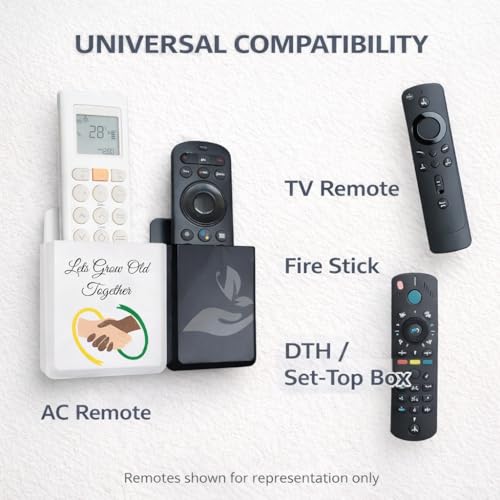 Image of Rainbow Dots Dual Color Remote Holder for Wall, Universal Remote Organizer, No-Drill 3M Mount, ABS Plastic, Black & White, Grow Old Togather