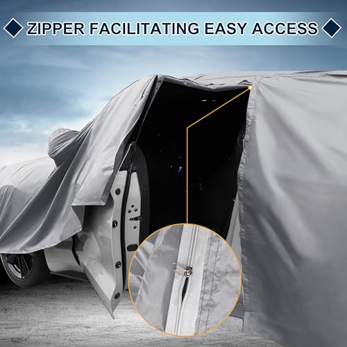 Image of Silver Tone Heavy Duty Waterproof Car Cover for SUV 182 inch-190 inch - All-Weather UV Protected Outdoor Full Exterior Cover with Sun /Snow /Rain Resistance