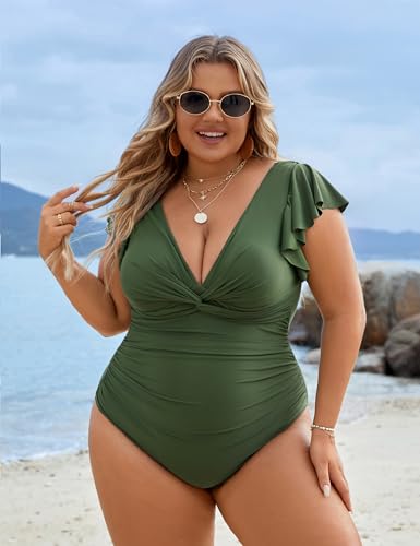 Blooming Jelly Women One Piece Swimsuit Plus Size Tummy Control Bathing Suit Full Coverage Swimwear 2025 (XL, Army Green)3