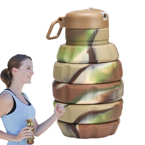 Botella plegable – Botellas de agua de viaje de 500 ml | Deporte reutilizable, ligera, portátil, plegable para picnic, al aire libre, senderismo, camping, fitness, ciclismo