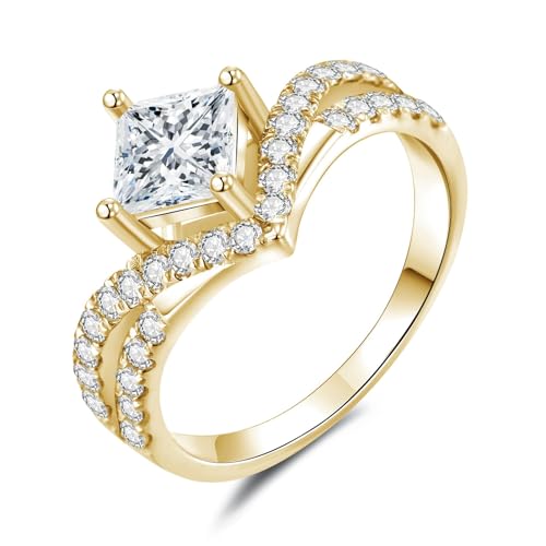 925 Sterling Silver/10K/14K/18K Solid Gold 1.7 Carat Princess Cutt Solitaire Moissanite Wedding Engagement Ring, Shank Wedding Ring for Women Size 4-14