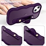 LLZ.COQUE for iPhone 14/iPhone 13 Case, Curly Wave Frame with Adjustable Hand Strap Stand Phone Case, Translucent Matte Back Anti-scratch Shockproof Bumper Cover for iPhone 14/13, Dark Purple - Image 3