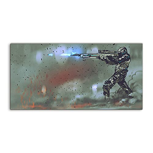 Tableau acrylique 100x50cm soldat et fusil de guerre pour la décoration murale