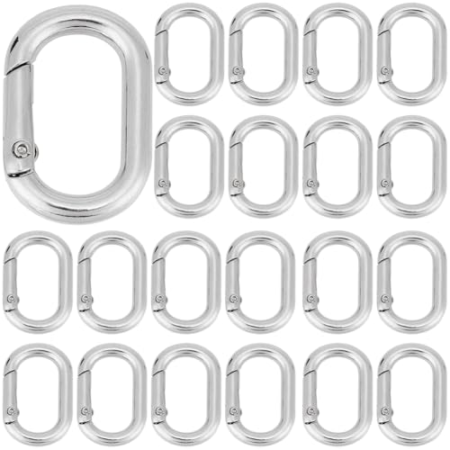 SOFPLATE 1 Box 30Pcs Spring Oval Carabiner Small Key Chain Hooks Bulk Hypoallergenic Zinc Alloy Square Open Silver Trigger Rings for jewellery Making Supplies Purse Keychain Lanyard Bags DIY Crafts