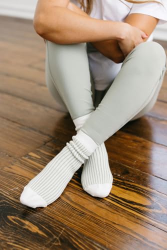 MELUSA Cashmere Cotton Striped Socks for Women, 4 Pairs Warm Cozy Gift Everyday Crew Socks4