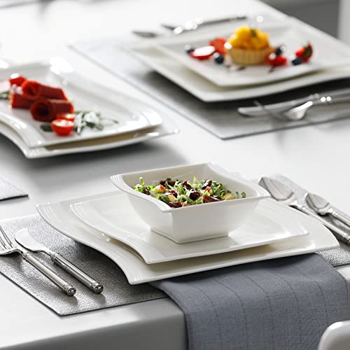 Malacasa 26 Piece Ivory White Plates And Bowls Sets For 6 Bundle With 12 Piece Square Plate Set With Dinner Plates And Dessert Plates, Service For 6, Series Flora #TOP6
