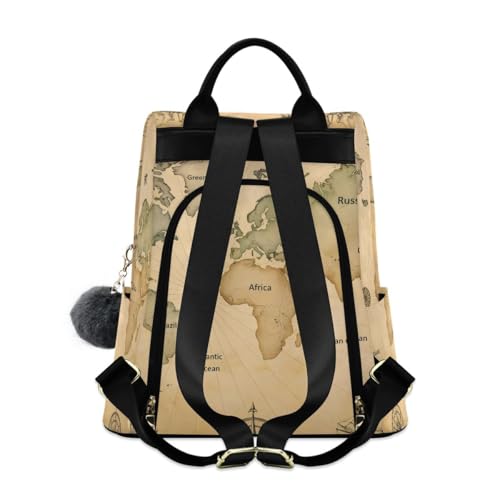Image of ALAZA Ancient Map Of The World Vignettes Compasses Dragons Sailboats Backpack Purse with Adjustable Straps for Woman Ladies
