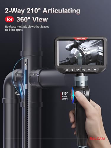 Image of Ralcam Dual Lens Articulating Borescope Camera with Light, Slim Probe